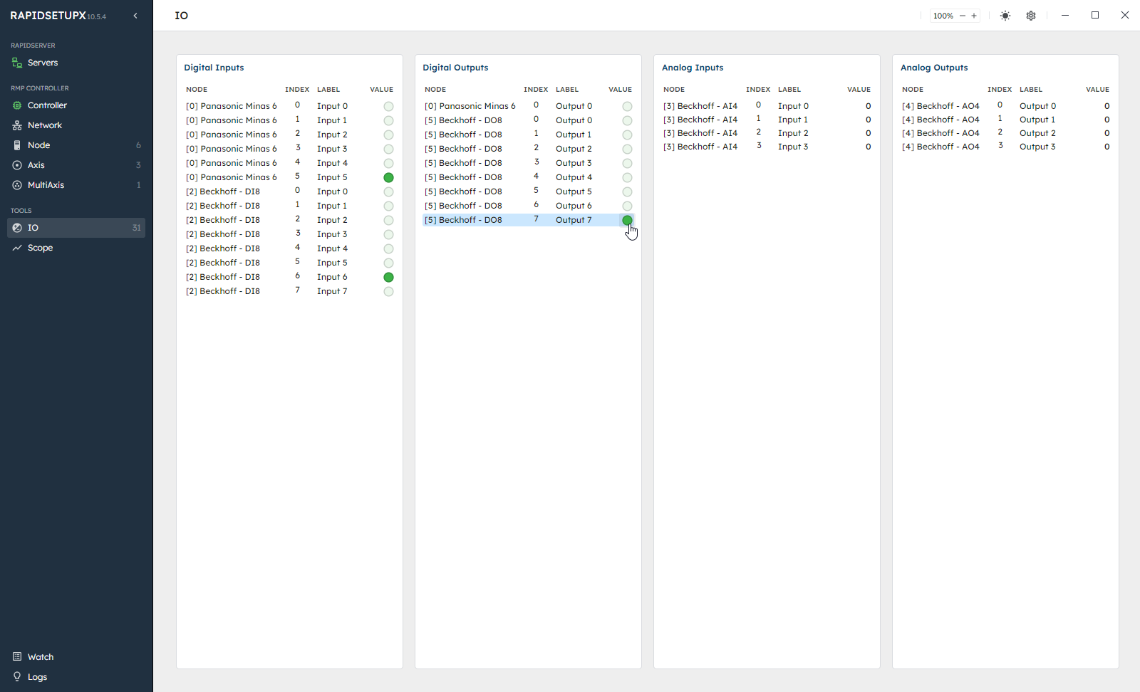 RapidSetupX IO page