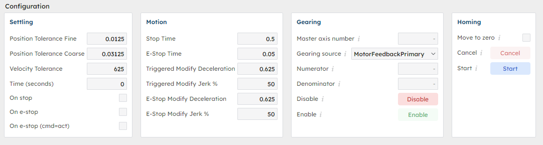 RapidSetupX Axis Configuration Section